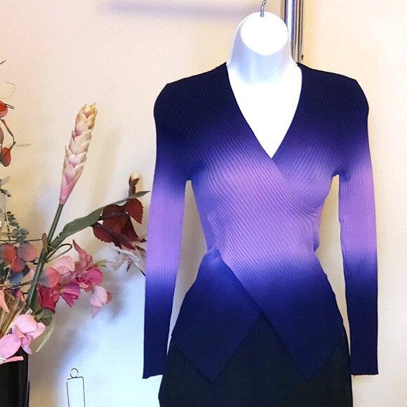 NWT Women’s Purple Dip-dyed Lightweight V Neck Long Sleeve Cardigan Sweater - Picture 4 of 7